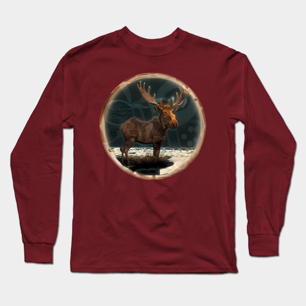 Geometric Moose Alaskan Wildlife Art Long Sleeve T-Shirt by donovanh